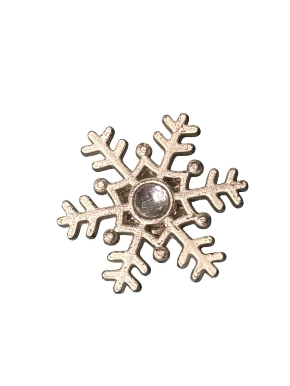 Vtg Silvertone Snowflake Lapel Tack Pin Clear Rhinestone 1.25 inch Overall Wear